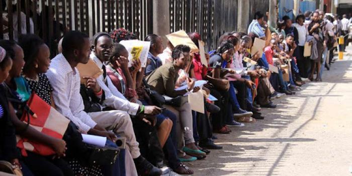 Jobseekers wait to hand in their documents during recruitment at County Hall in Nairobi, 2019.NMG